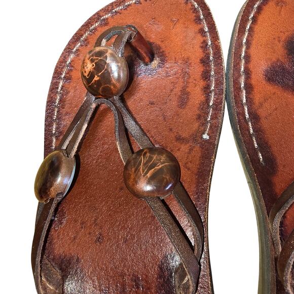 Camel Brand Leather Flip Flop Sandals Womens Size 6.5-7 Brown Made in Jerusalem - Picture 3 of 5